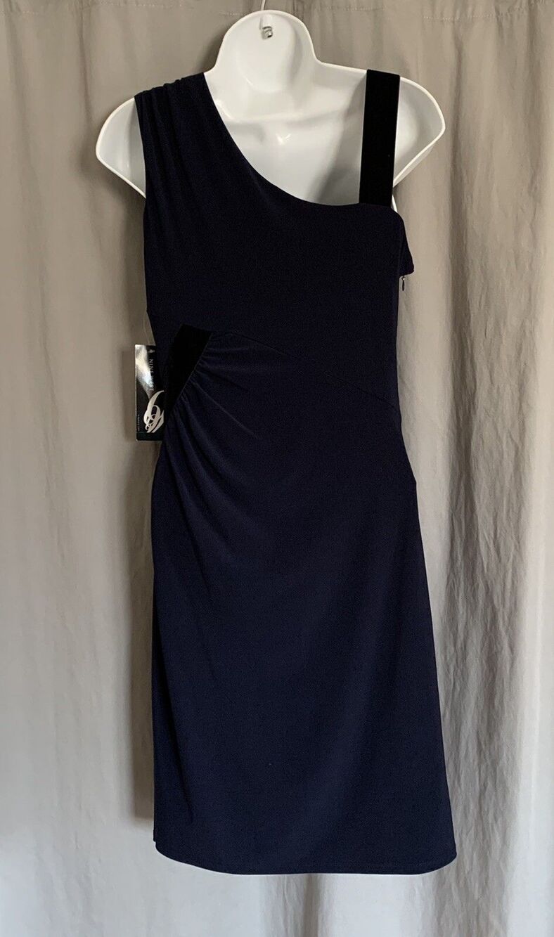 NINE WEST Indigo Blue Sheath Velvet Velour Sleeveless Dress Women's Size 12 NWT - Picture 4 of 12